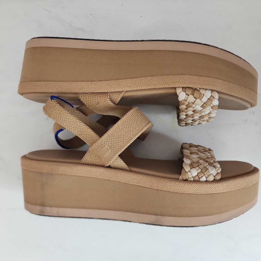Rothy's Lightweight Wedge Sandal Size 8 Ivory Camel Beach Sand Woven - Picture 5 of 10